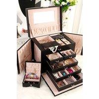 Living and Home Large Black Multi Tier Faux Leather Storage Box with Handle in Pink