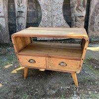 Serenityy Natural Round TV Stand with 2 Drawers - Upcycled Teak in Light Oak