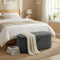 HOMCOM Storage Ottoman, Corduroy Ottoman Storage Box with Padded Seat in Dark Grey
