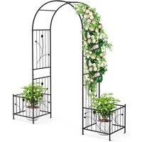 Gymax 217 cm Metal Garden Arbor Arch Trellis With Planter Boxes Archway in Black