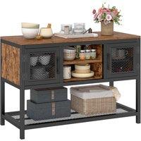 Gymax Industrial Entryway Storage Table With 2 Metal Mesh Doors Sideboard in Brown