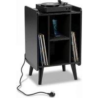 Gymax Record Player Stand Raised Turntable Stand With Charging Station in Black
