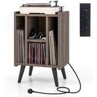 Gymax Record Player Stand Raised Turntable Stand With Charging Station in Grey