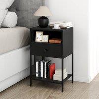 Gymax Industrial Nightstand with Drawer Open Shelf Farmhouse Bedside Table in Black