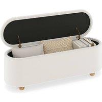 Gymax 139CM Oval Storage Bench Ottoman Footrest With Flip Top Wooden Legs in White