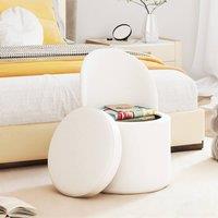Gymax Storage Ottoman with Backrest Faux Velvet Vanity Stool Sponge Padded in White