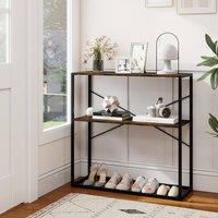Gymax 90CM Console Table 2-Tier Entryway Table Wooden Shelves Metal Frame in Brown