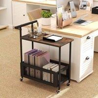 Gymax Rolling End Table with Handle 2-Tier Sofa Side Table With Mesh Basket in Brown