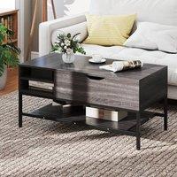 Gymax 100CM Lift Top Coffee Table with Hidden Compartment Storage Shelf in Grey