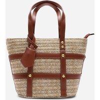 Where's That From Women's Alaia Small Raffia Bag with Studd Detail & Cross Body Strap in Tan