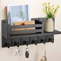 EONLION Wall Mounted Key Holder with 6 Hooks & Mail Shelf Entryway Organiser in Black