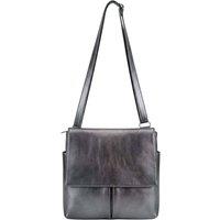 Kitise Women's Multi-Pocket Genuine Italian Leather Slim Messenger Crossbody Bag in Metallic Silver