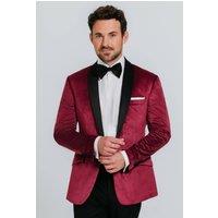 Dobell Men's Burgundy Velvet Slim Fit 2 Piece Tuxedo with Contrast Shawl Lapel | Size: 38R