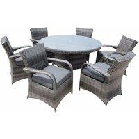 FURNITURE ONE Men's Rattan Effect 6 Seater Dining Set Round Table & chair set NO ASSEMBLY & ALUMINIUM FRAME in Grey
