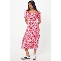 Dorothy Perkins Women's Petite Pink Floral Sweetheart Neck Midi Dress | Size: 8