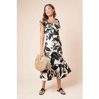 Dorothy Perkins Women's Mono Palm Frill Tiered Hem Jersey Midi Dress | Size: 16