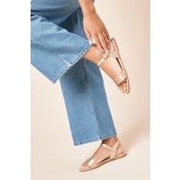 Dorothy Perkins Women's Extra Wide Fit Faye Strappy Flat Sandals in Gold | Size: 6
