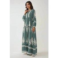 Hiccup Women's Printed Long Sleeve Viscose Maxi Dress in Pale Green | Size: Small