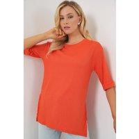 Big Dart Women's Textured Crew Neck Short Sleeve T-Shirt in Tangerine | Size: Medium