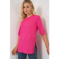 Big Dart Women's Textured Crew Neck Short Sleeve T-Shirt in Bright Pink | Size: Small