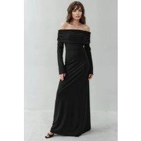 Hiccup Women's Off-Shoulder Maxi Dress with Slit in Black | Size: Medium