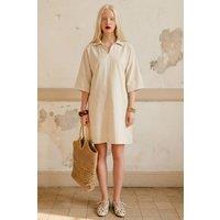 MyFashion Women's Polo Collar Mini Dress with Three Quarter Sleeves in Beige | Size: Large