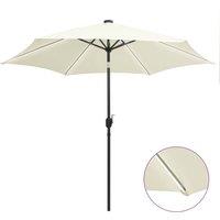 Berkfield Home Garden Parasol with LED Lights & Aluminium Pole 300 cm Sand White