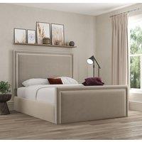DS Living Verona Pipping Upholstered Bistra Beige Bed with Ottoman Gas Lift | Size: Single
