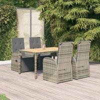 Berkfield Home 5 Piece Garden Dining Set Grey Poly Rattan&Solid Wood Acacia