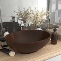 Berkfield Home Luxury Basin Oval-shaped Matt Dark Brown 40x33 cm Ceramic