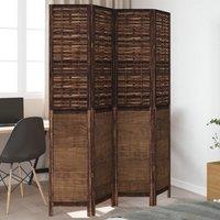 Berkfield Home Room Divider 4 Panels Dark Brown Solid Wood Paulownia