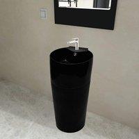 Berkfield Home Ceramic Stand Bathroom Sink Basin Faucet/Overflow Hole Black Round