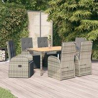 Berkfield Home 7 Piece Garden Dining Set Grey Poly Rattan&Solid Wood Acacia