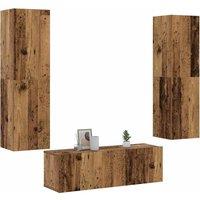 Berkfield Home Wall Mounted TV cabinets 3 pcs Old Wood Engineered Wood in Brown