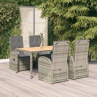Berkfield Home 5 Piece Garden Dining Set Grey Poly Rattan&Solid Wood Acacia