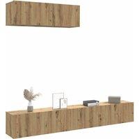 Berkfield Home Wall Mounted TV Cabinets 3 pcs Artisan Oak 100x30x30 cm Engineered Wood in Brown | Size: 100 x 30 x 30 cm