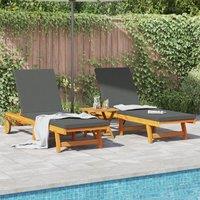 Berkfield Home Sun Loungers 2-pack with Wheels & Cushions in Solid Acacia Wood in Brown