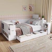 Matteo Children's Daybed - Double Bed with Storage & Drawers - White