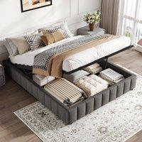 Matteo 4ft6 Double Linen Ottoman Bed Frame - No Headboard, Storage, Grey