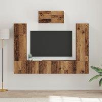 Berkfield Home TV Cabinet Set with Shelf Wall-mounted with Storage with Door 7 pcs Old wood Engineered wood in Brown