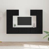 Berkfield Home TV Cabinet Set with Shelf Wall-mounted with Storage with Door 7 pcs Black oak Engineered wood