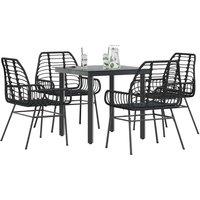 Berkfield Home 5 Piece Garden Dining Set Black Poly Rattan Glass
