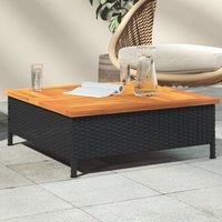 Berkfield Home Garden Table Black 70x70x25 cm Rattan & Acacia Wood | Size: 70 x 70 x 25 cm
