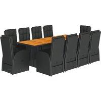 Berkfield Home 11 Piece Garden Dining Set with Cushions Black Poly Rattan