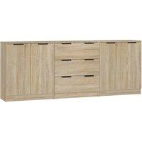 Berkfield Home 3 Piece Sideboards Sonoma Oak Engineered Wood in Light Tan