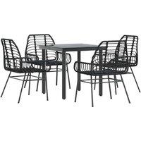 Berkfield Home 5 Piece Garden Dining Set Black Poly Rattan Glass