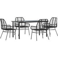 Berkfield Home 5 Piece Garden Dining Set Black Poly Rattan Glass