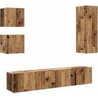 Berkfield Home 5 Piece TV Cabinet Set Wall-mounted Old Wood Engineered Wood in Brown
