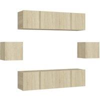 Berkfield Home 6 Piece TV Cabinet Set Sonoma Oak Engineered Wood in Light Tan