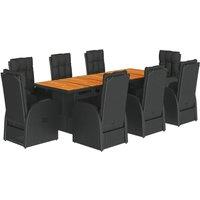 Berkfield Home 9 Piece Garden Dining Set with Cushions Black Poly Rattan